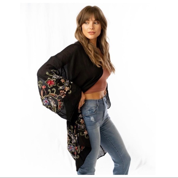 Haute Ellie Accessories - FLOWER CHILD-Embroidered Kimono Cardigan